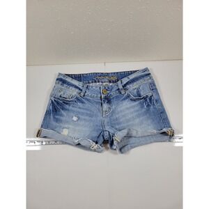 Y2K American Eagle Denim Short Women 4 Blue Excellent Distressed Low Rise Cuffed